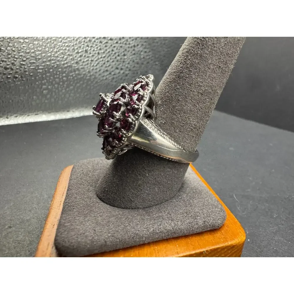 Chuck Clemency STS Sterling Silver 925 Rhodolite Garnet Cluster Ring Sz 10